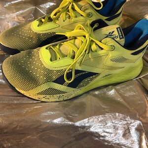 Reebok Neon Yellow Running Shoes with Navy and Bright Blue Details